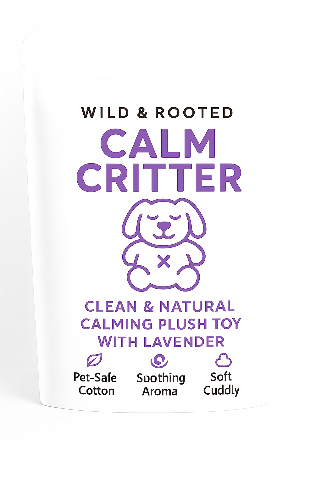 Calm Critter packaging, clean natural design